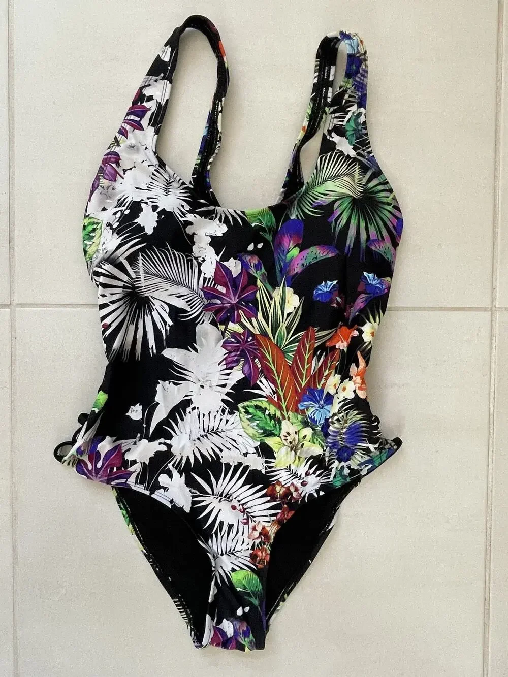 Tinibikini Swim Tropical Floral One Piece Swimsuit Strappy Sides